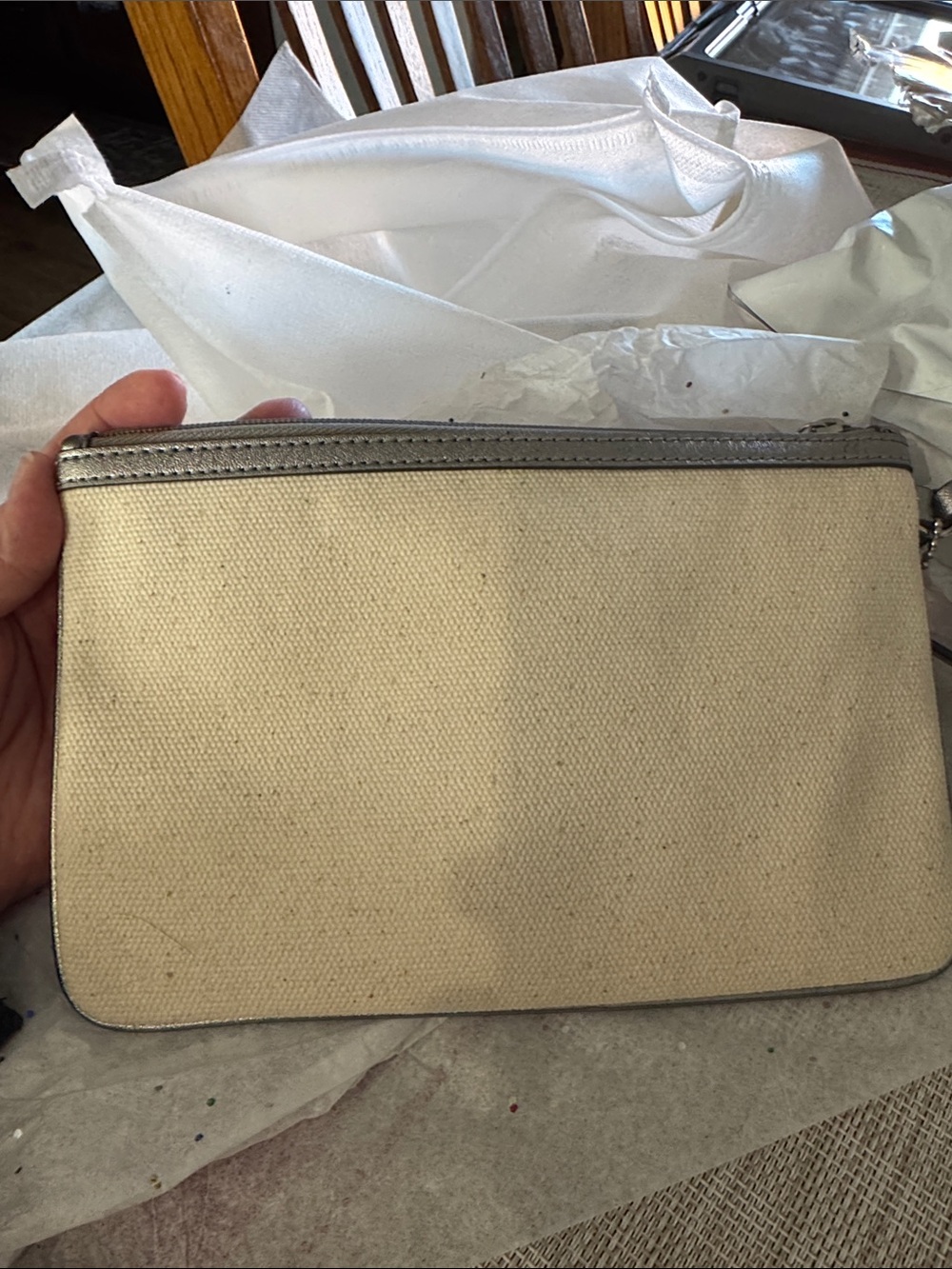 Coach Cream Canvas Wristlet with Teal Stripe and Yellow Starfish - Picture 6 of 6